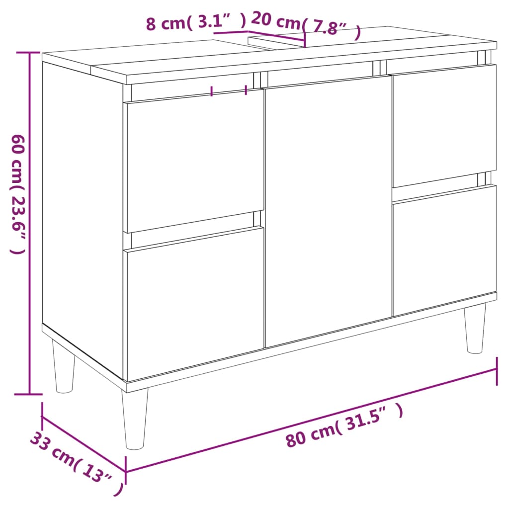 Ormarić za umivaonik boja dimljenog hrasta 80x33x60 cm drveni