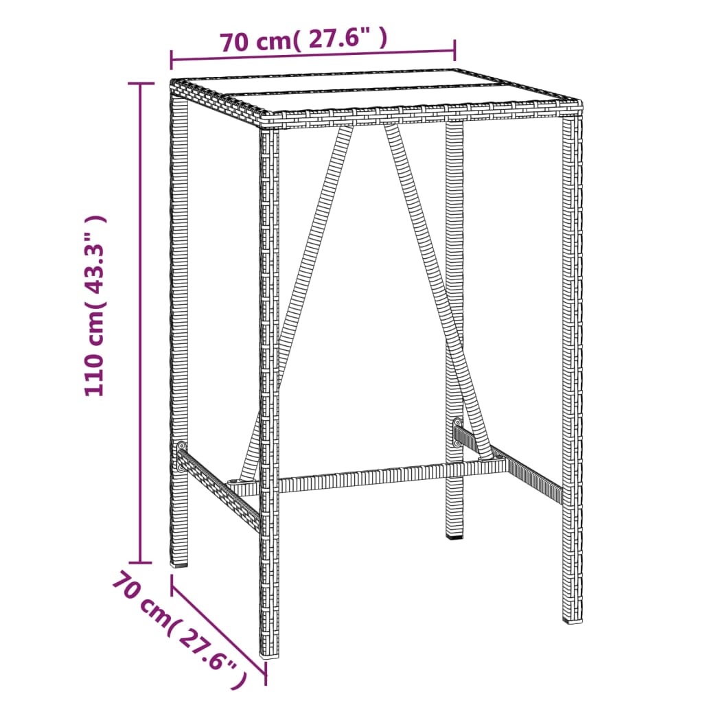 Barski stol sa staklenom pločom crni 70x70x110 cm od poliratana