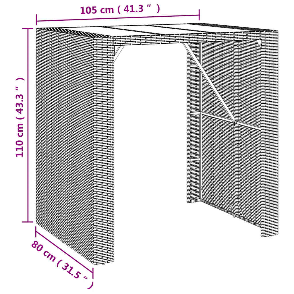 Barski stol sa staklenom pločom crni 105x80x110 cm poliratan