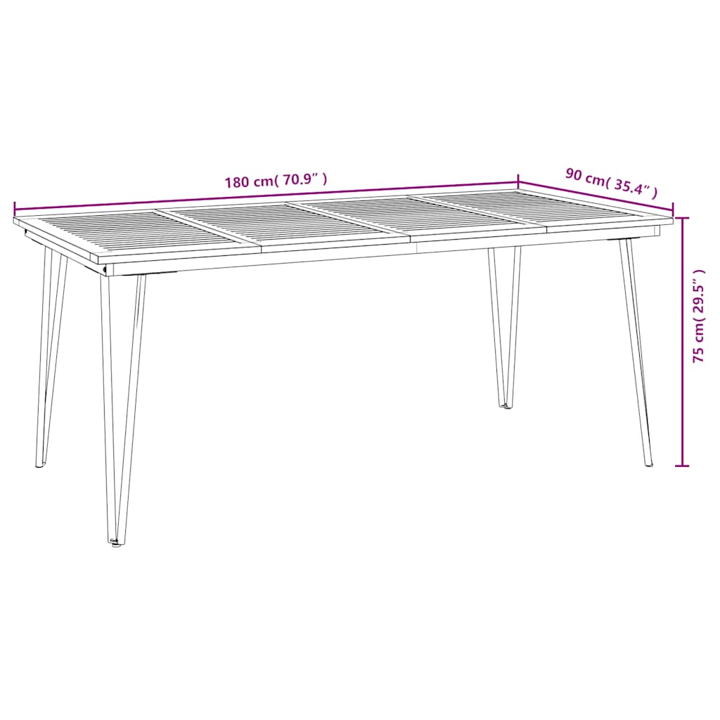 Vrtni stol s U-nogama 180x90x75 cm od masivnog drva bagrema