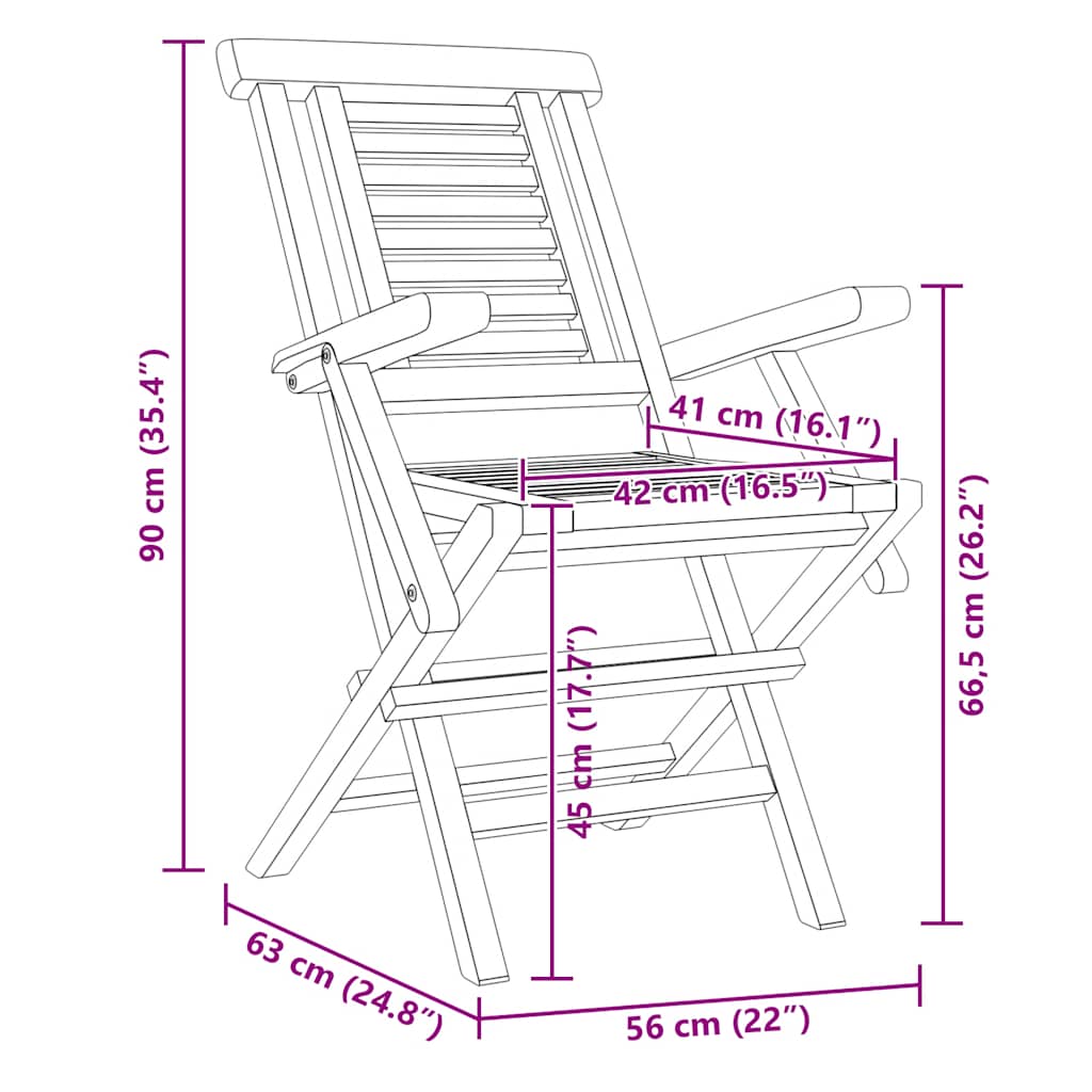 Sklopive vrtne stolice 2 kom 56x63x90 cm od masivne tikovine