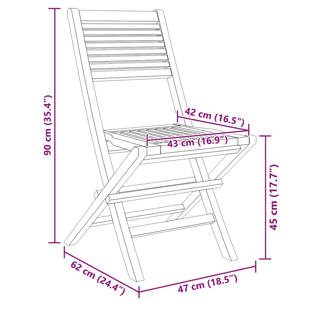 Sklopive vrtne stolice 2 kom 47x62x90 cm od masivne tikovine
