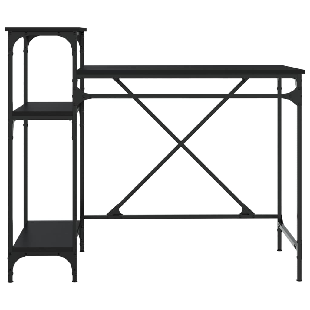 Radni stol s policama crni 105x50x90 cm drvo i željezo