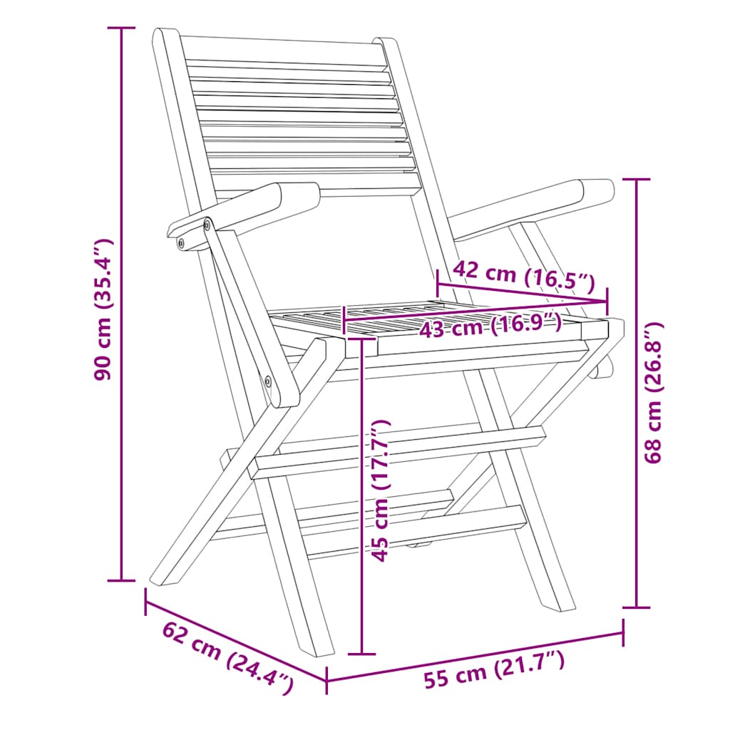 Sklopive vrtne stolice 4 kom 55x62x90 cm od masivne tikovine