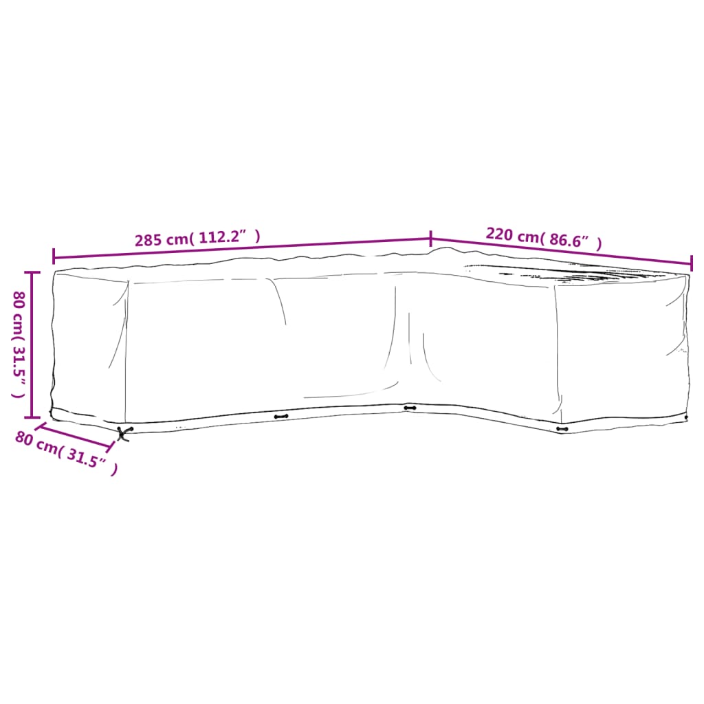 Navlake za kutnu vrtnu garnituru 2 kom s 18 ušica 285x220x80 cm
