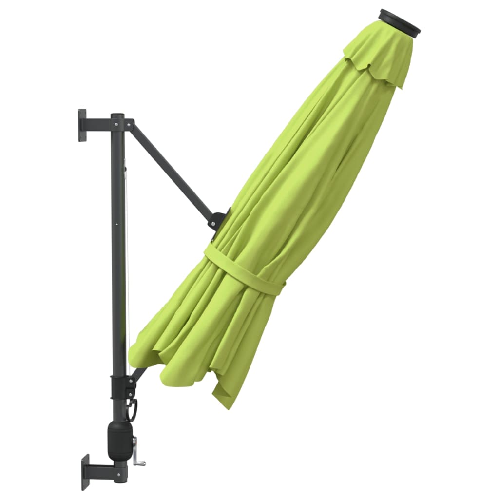Zidni suncobran s LED svjetlima svjetlozeleni 290 cm