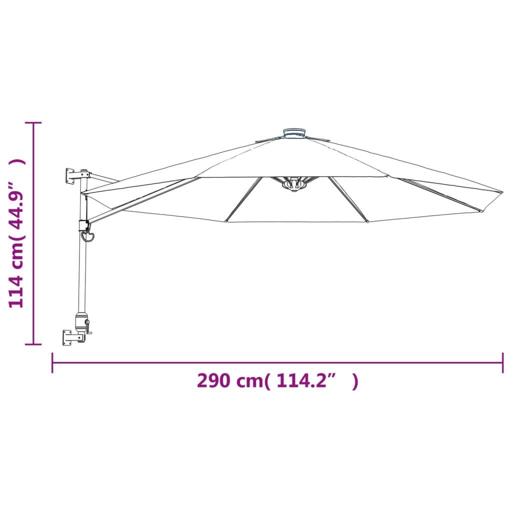 Zidni suncobran s LED svjetlima plava boja mora 290 cm
