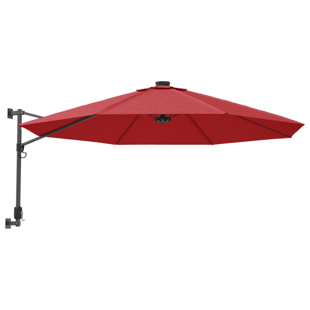 Zidni suncobran s LED svjetlima jarkocrveni 290 cm