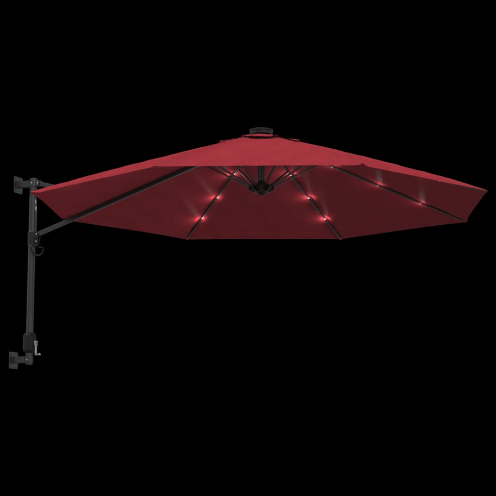Zidni suncobran s LED svjetlima jarkocrveni 290 cm