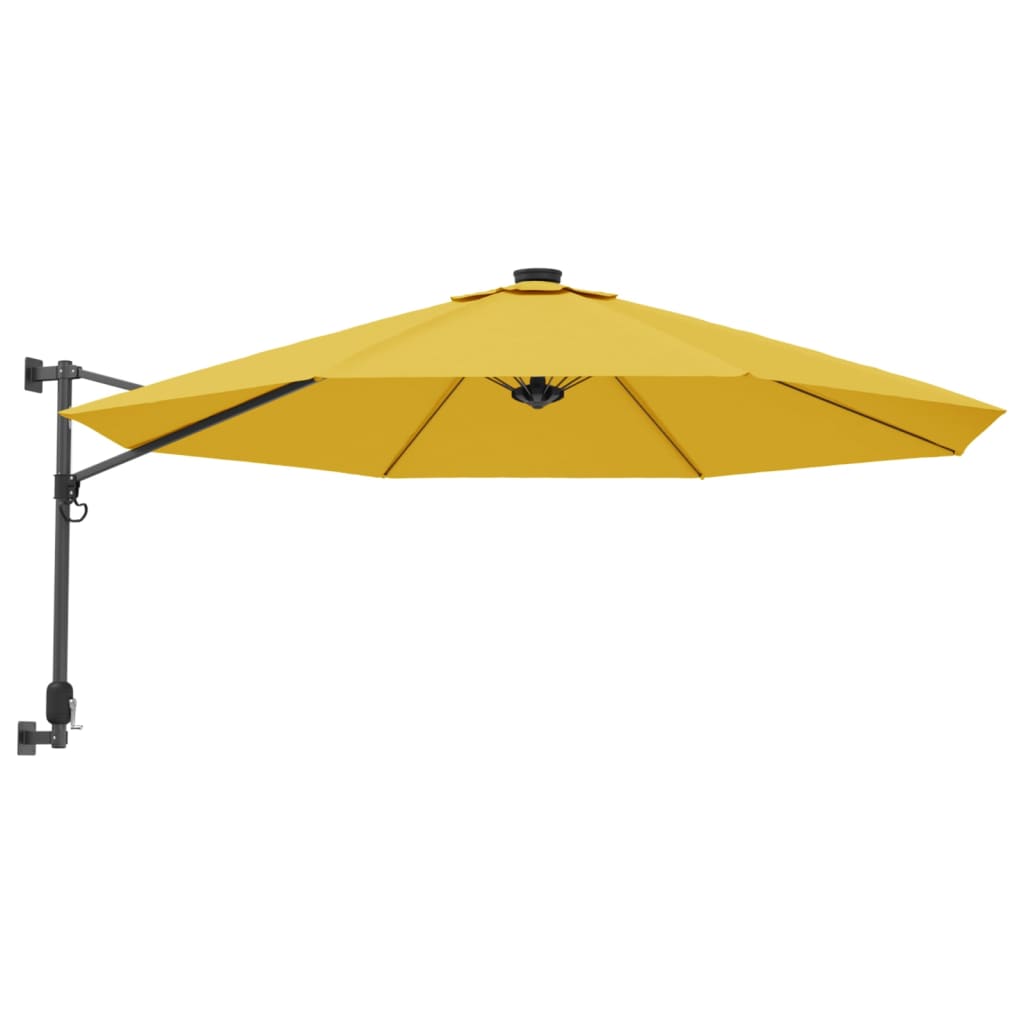 Zidni suncobran s LED svjetlima žuti 290 cm