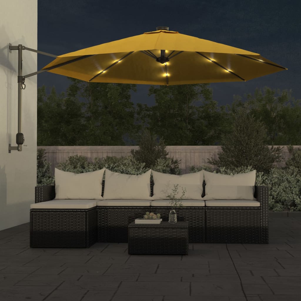 Zidni suncobran s LED svjetlima žuti 290 cm