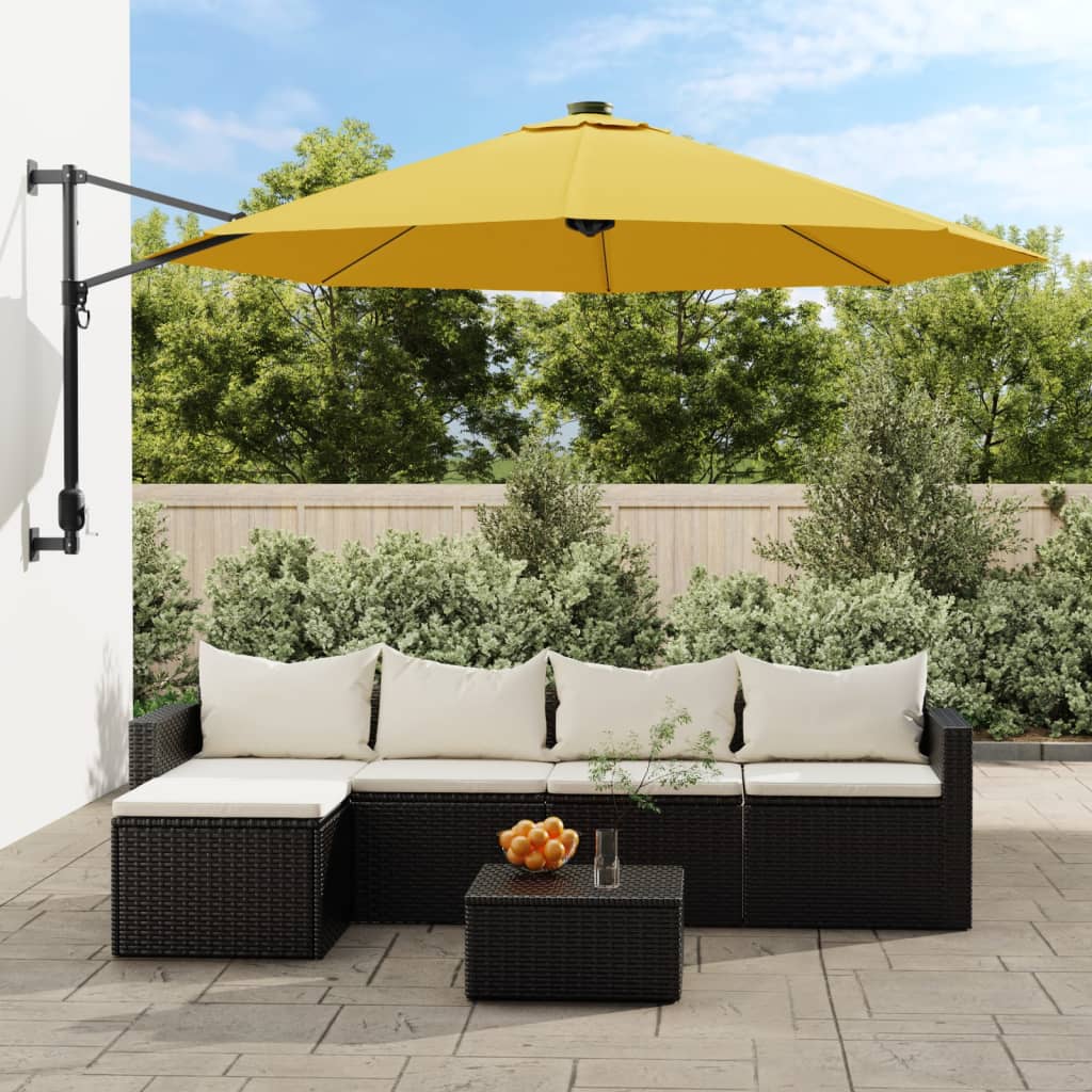 Zidni suncobran s LED svjetlima žuti 290 cm