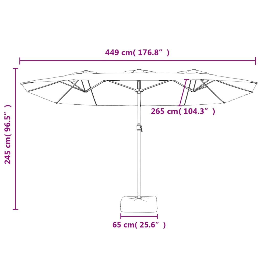 Dvostruki vrtni suncobran s LED svjetlima antracit 449 x 265 cm