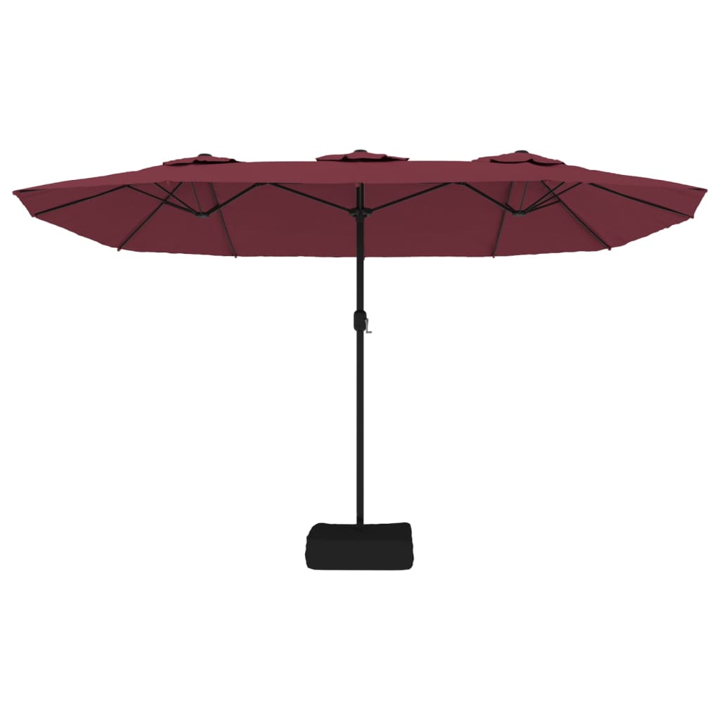 Dvostruki vrtni suncobran s LED svjetlima bordo 449 x 265 cm