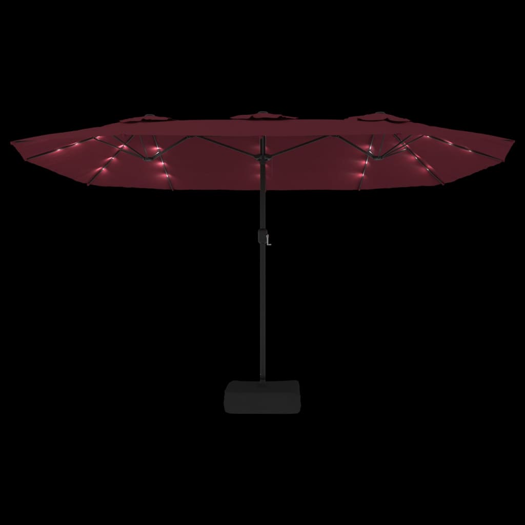 Dvostruki vrtni suncobran s LED svjetlima bordo 449 x 265 cm