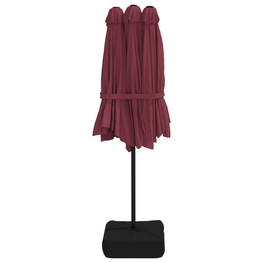 Dvostruki vrtni suncobran s LED svjetlima bordo 449 x 265 cm