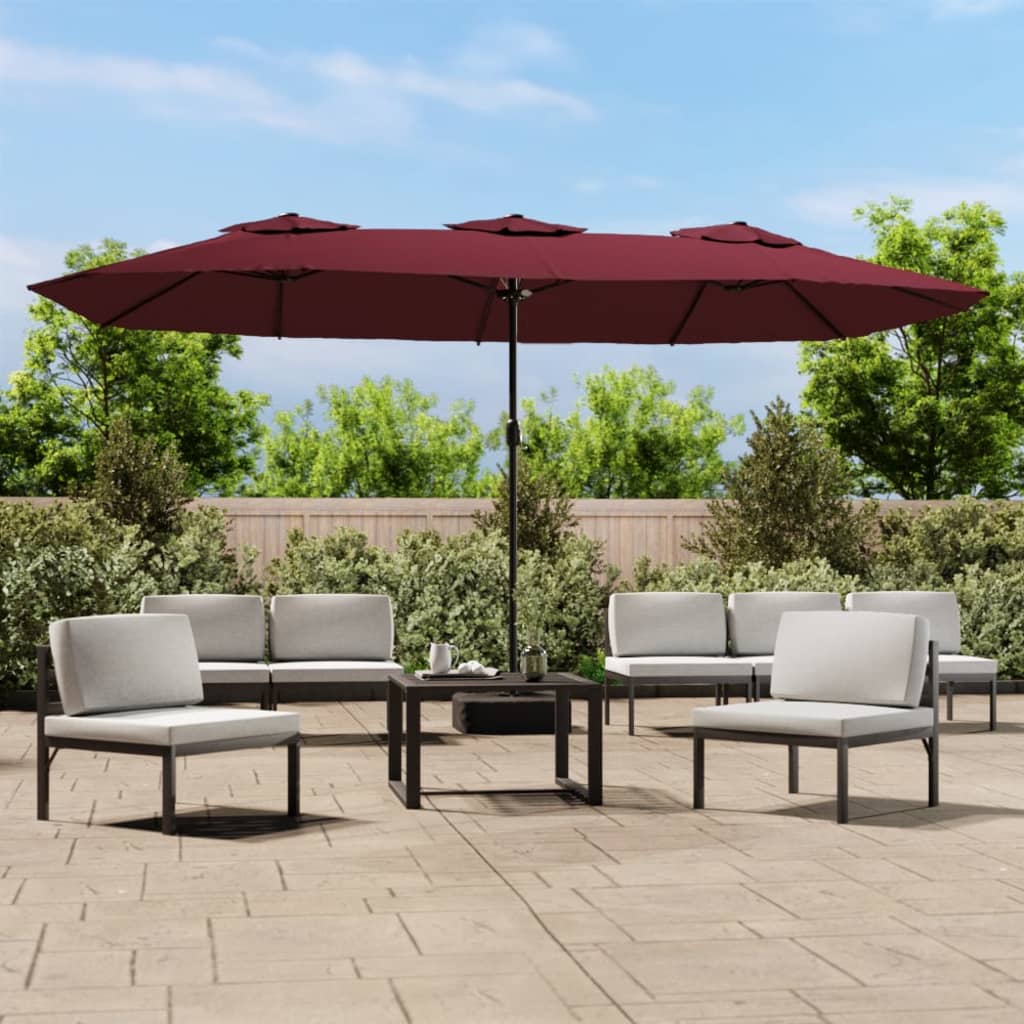 Dvostruki vrtni suncobran s LED svjetlima bordo 449 x 265 cm