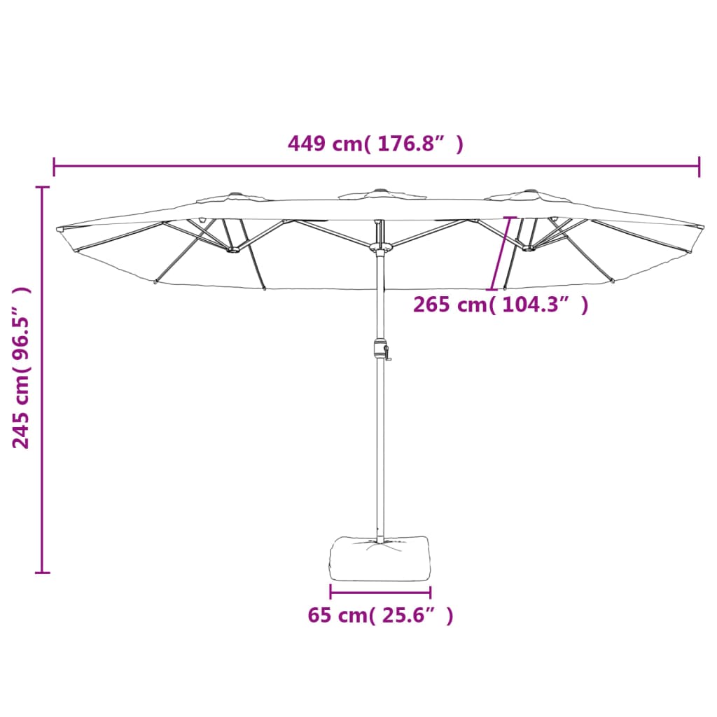Dvostruki vrtni suncobran s LED svjetlima terakota 449 x 265 cm