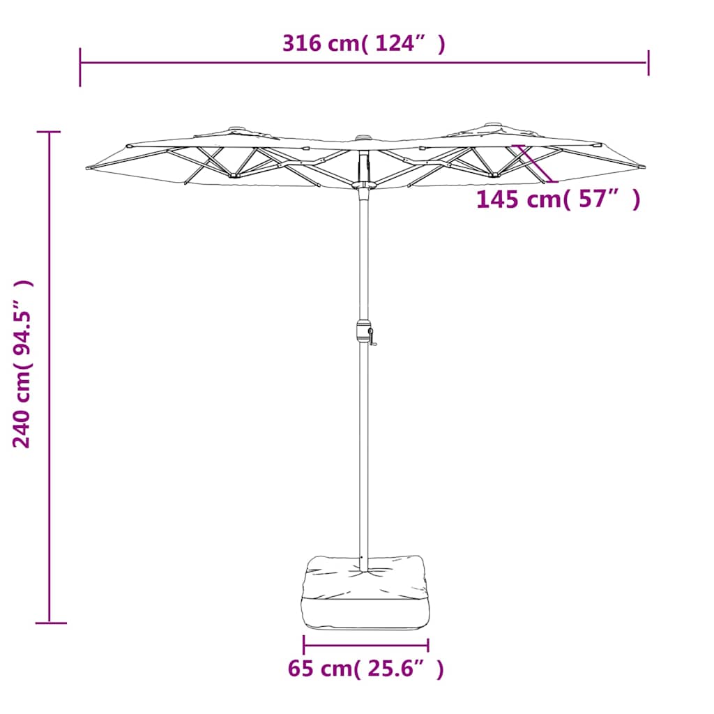 Dvostruki vrtni suncobran crni 316 x 145 cm