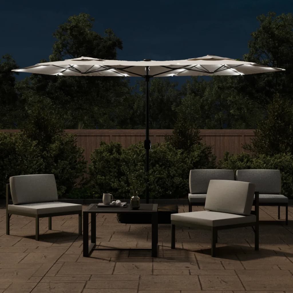 Dvostruki vrtni suncobran s LED svjetlima 316 x 145 cm