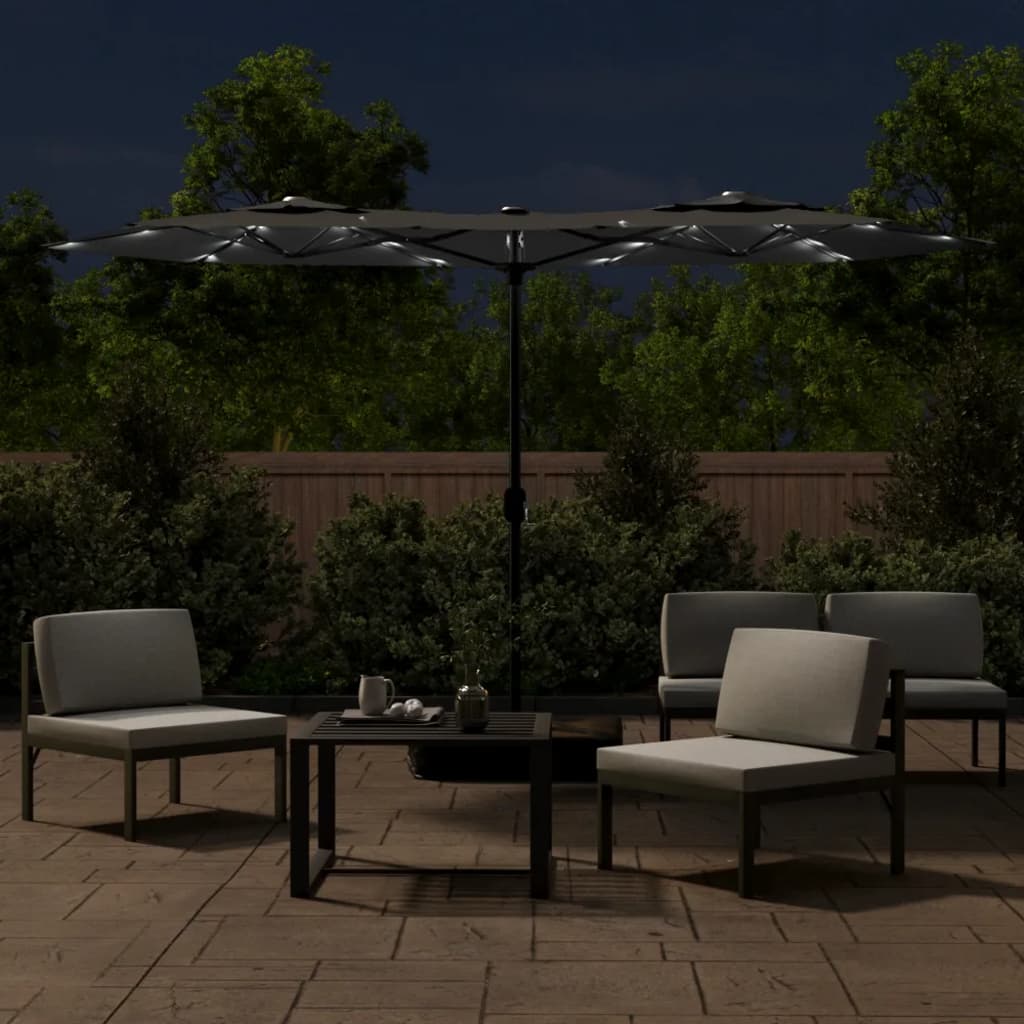 Dvostruki vrtni suncobran s LED svjetlima 316 x 145 cm