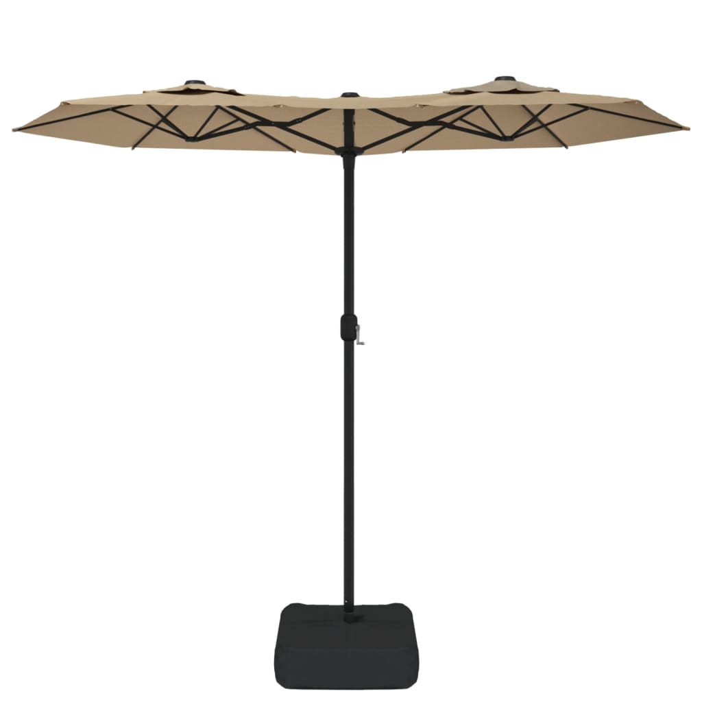 Dvostruki vrtni suncobran s LED svjetlima smeđesivi 316x145 cm