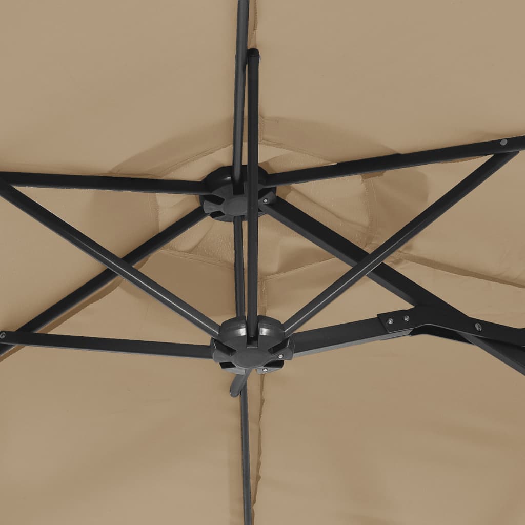 Dvostruki vrtni suncobran s LED svjetlima smeđesivi 316x145 cm