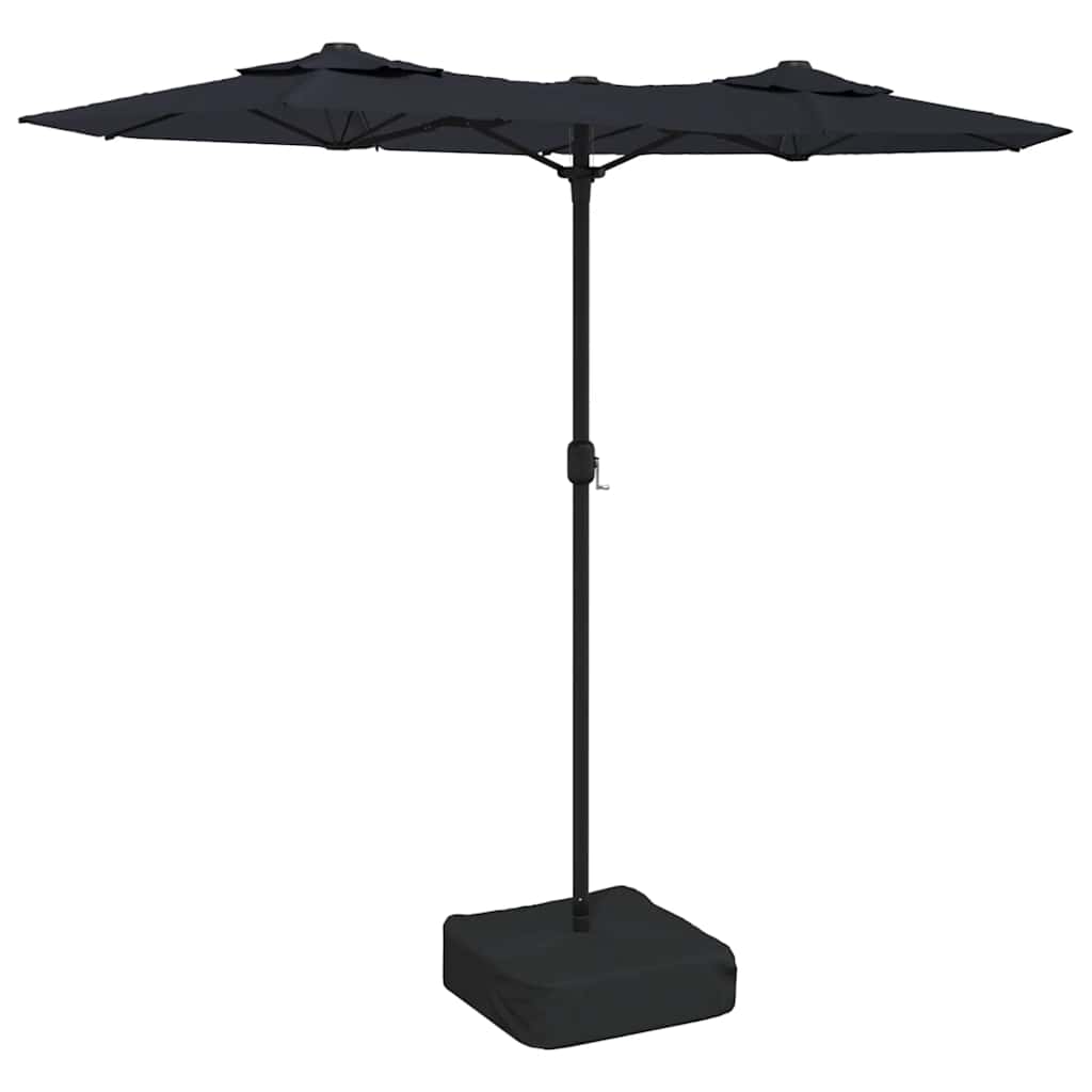 Dvostruki vrtni suncobran s LED svjetlima crni 316 x 145 cm