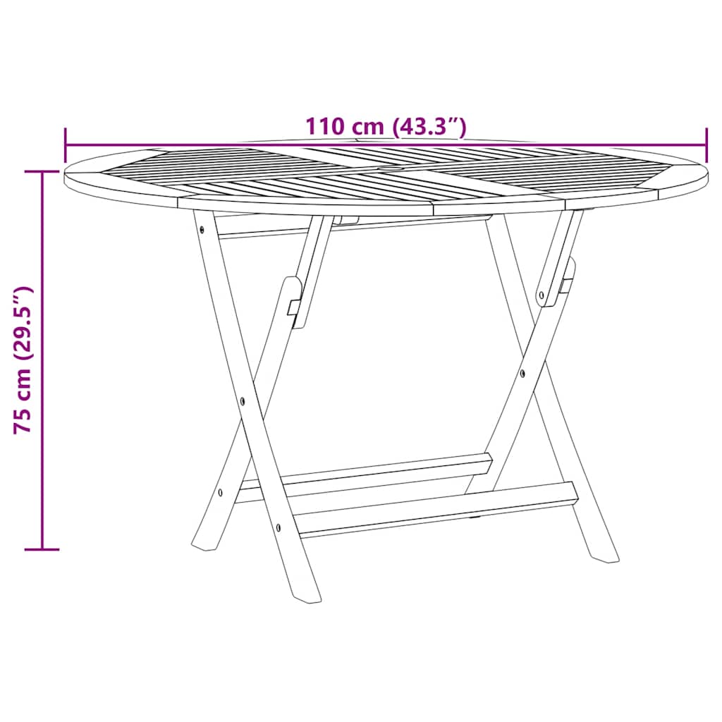 Sklopivi vrtni stol Ø 110 x 75 cm od masivne tikovine