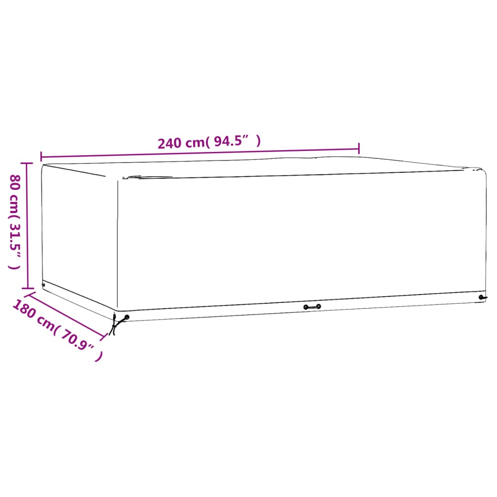 Navlaka za vrtni namještaj s 12 ušica 240x180x80 cm pravokutna