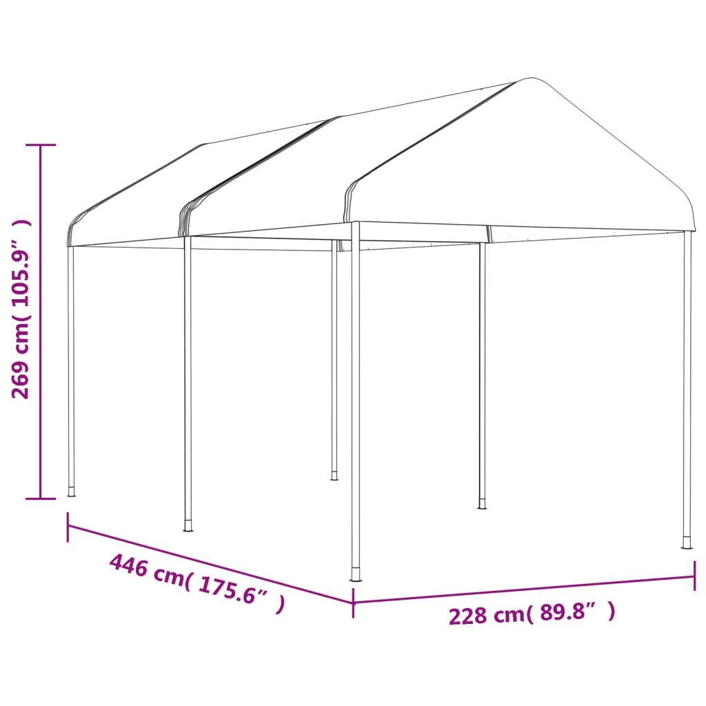 Sjenica s krovom bijela 4,46 x 2,28 x 2,69 m polietilen