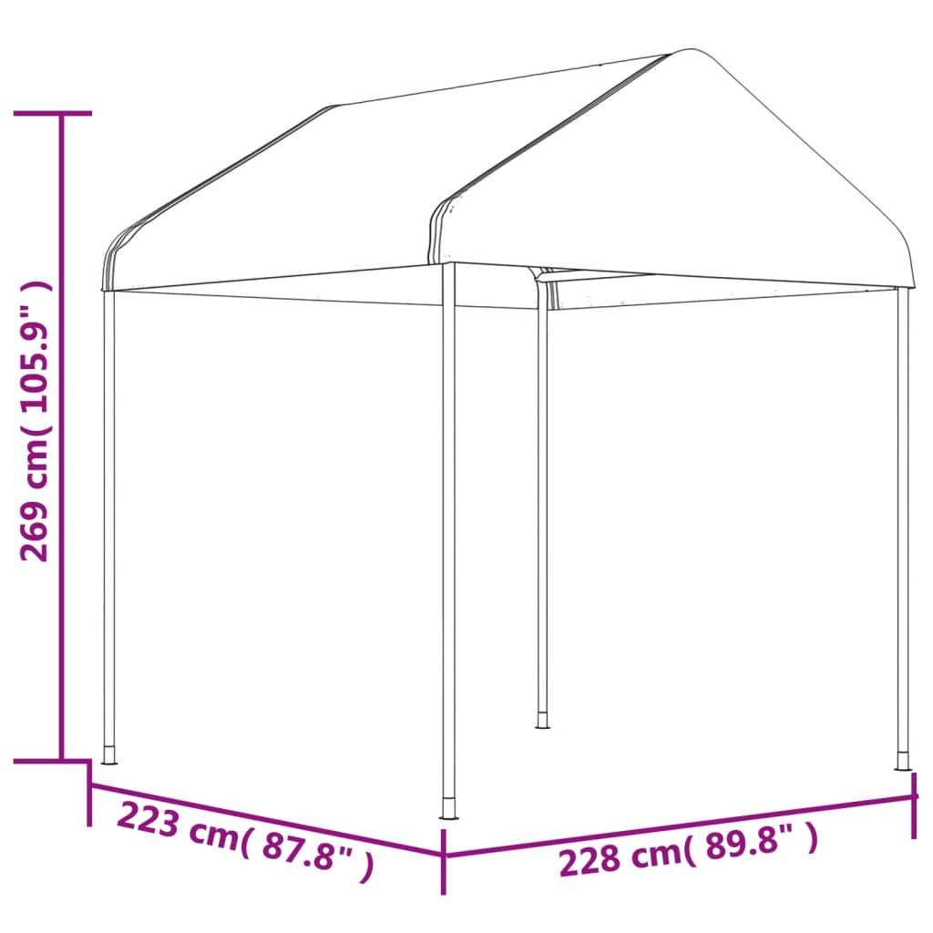 Sjenica s krovom bijela 4,46 x 2,28 x 2,69 m polietilen