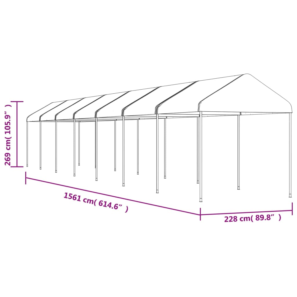 Sjenica s krovom bijela 15,61 x 2,28 x 2,69 m polietilen