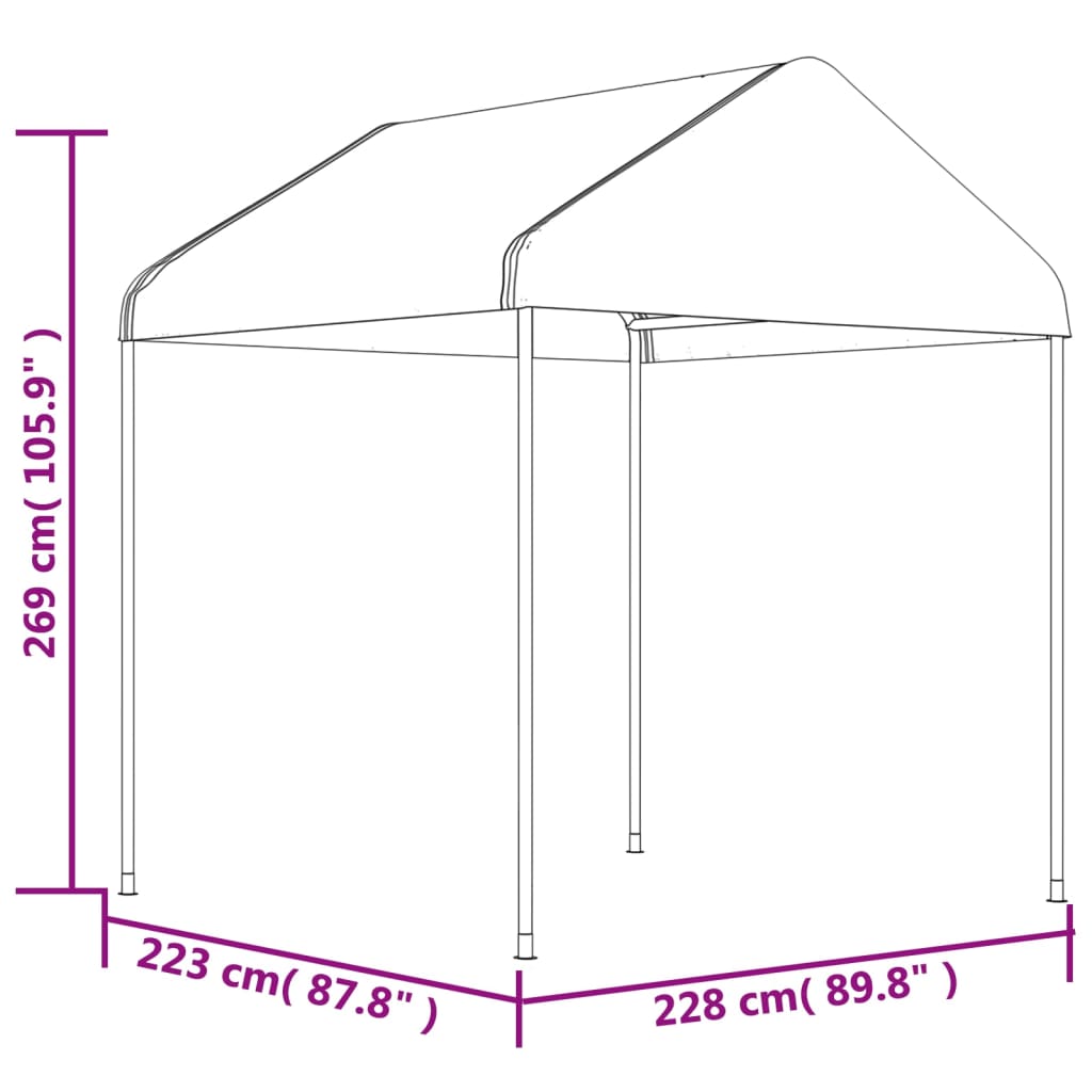 Sjenica s krovom bijela 15,61 x 2,28 x 2,69 m polietilen