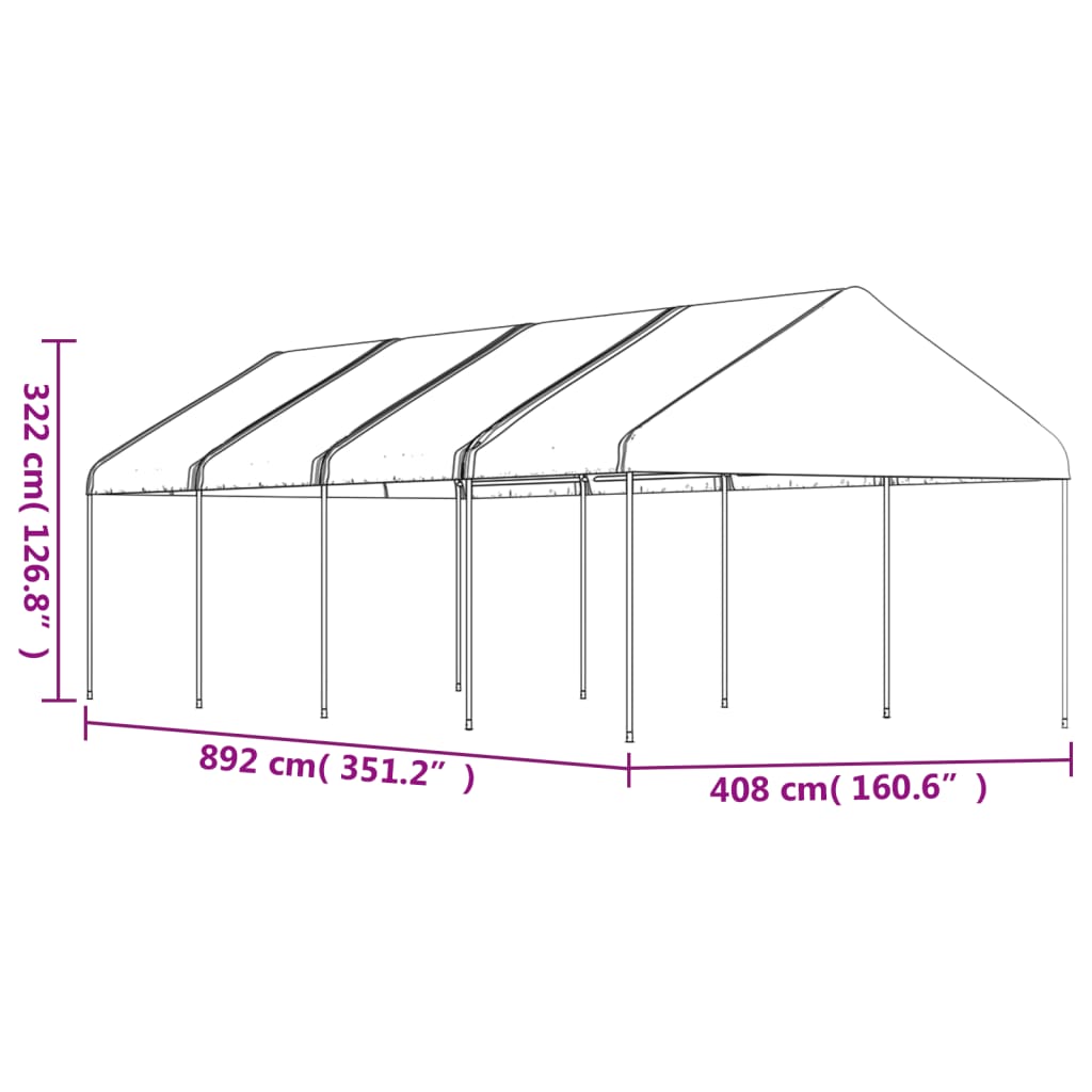 Sjenica s krovom bijela 8,92 x 4,08 x 3,22 polietilen