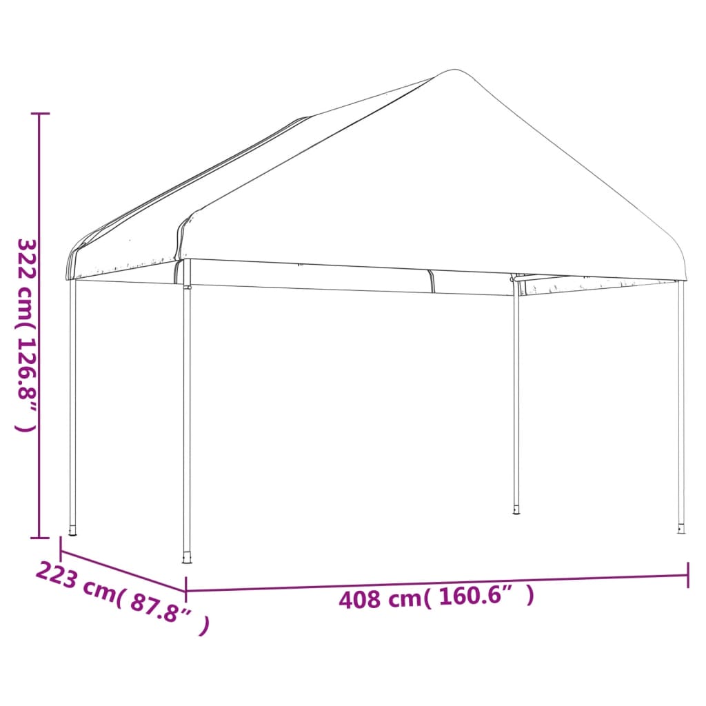 Sjenica s krovom bijela 8,92 x 4,08 x 3,22 polietilen