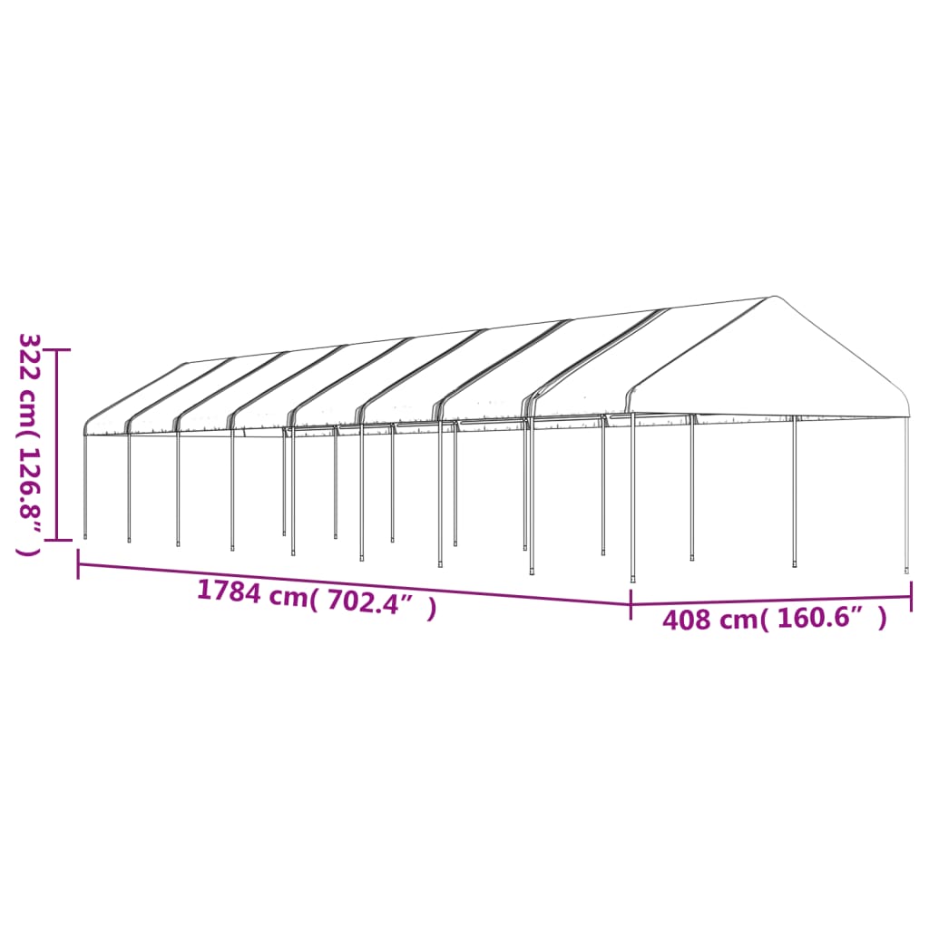 Sjenica s krovom bijela 17,84 x 4,08 x 3,22 m polietilen