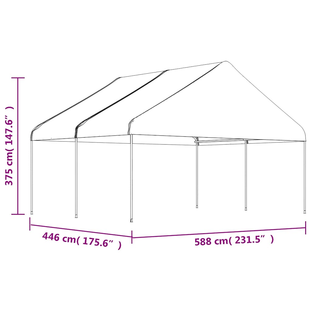 Sjenica s krovom bijela 4,46 x 5,88 x 3,75 m polietilen