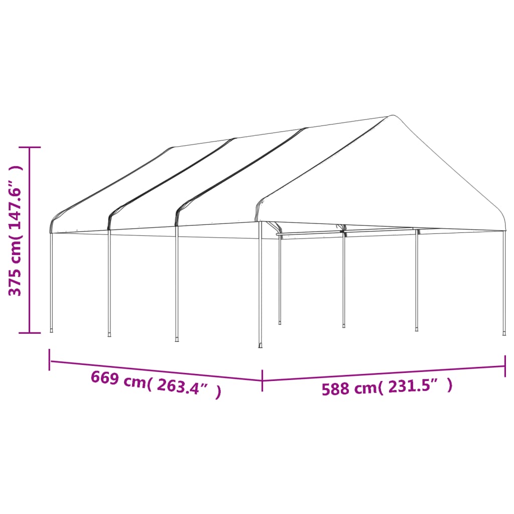 Sjenica s krovom bijela 6,69 x 5,88 x 3,75 m polietilen