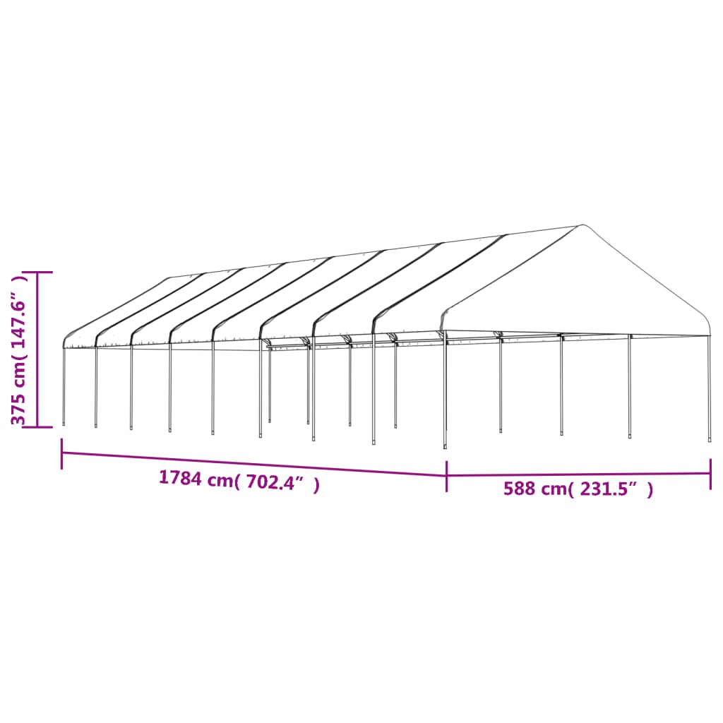 Sjenica s krovom bijela 17,84 x 5,88 x 3,75 m polietilen