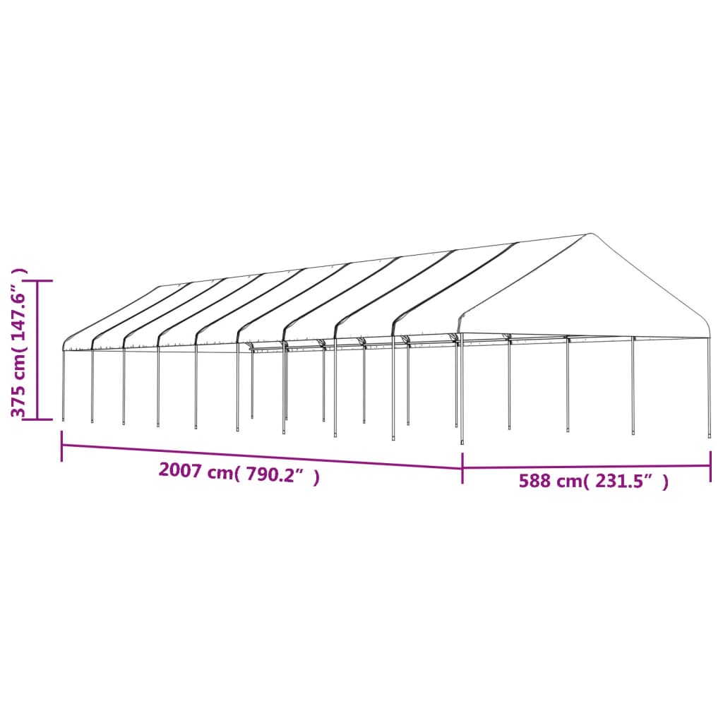 Sjenica s krovom bijela 20,07 x 5,88 x 3,75 m polietilen