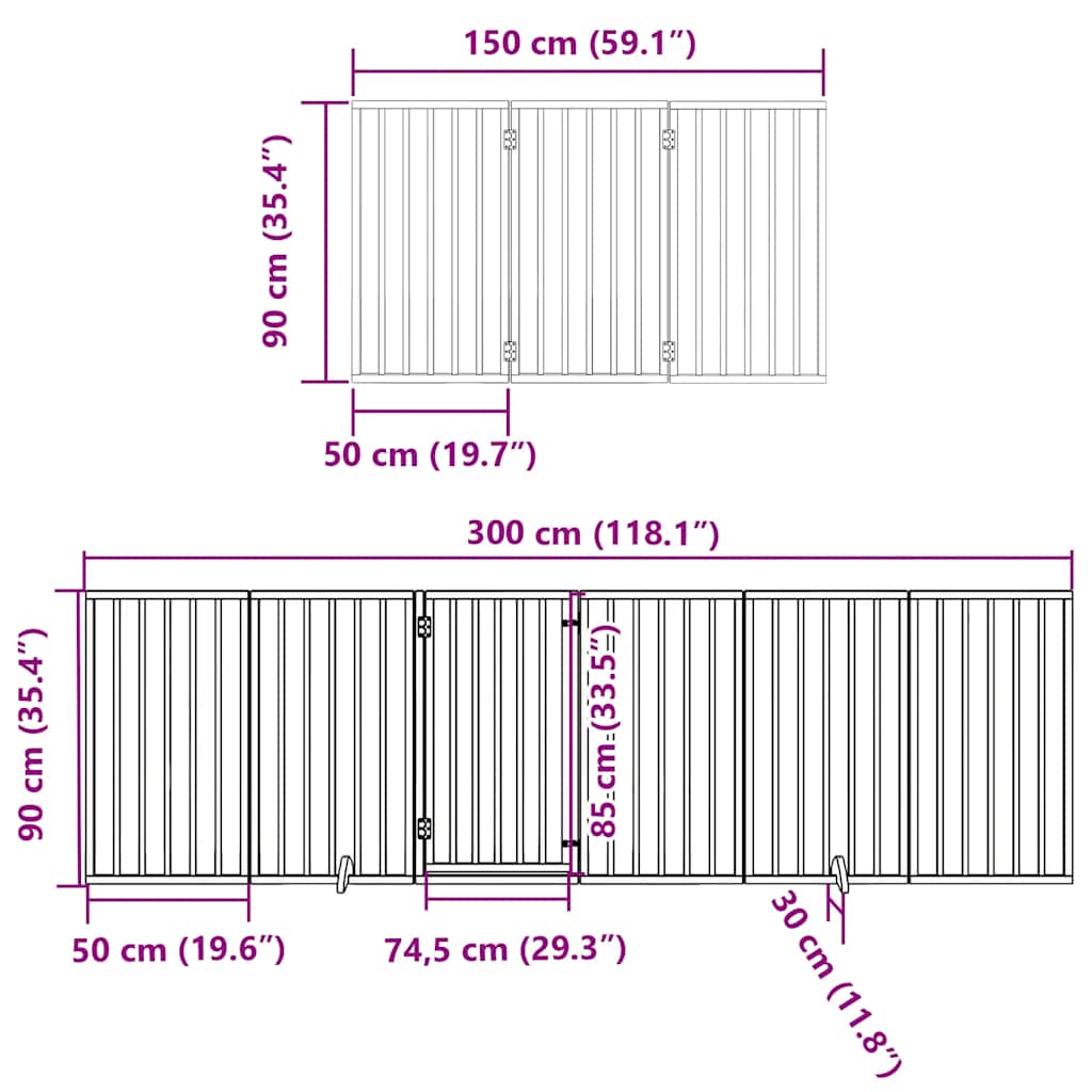 Vrata za pse s vratašcima 12 panela sklopiva 600 cm drvo topole