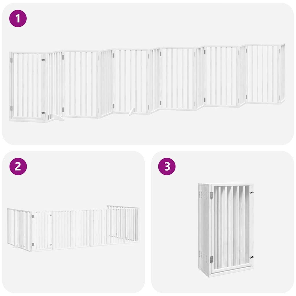 Vrata za pse s vratašcima 12 panela sklopiva 600 cm drvo topole Bijela 50 x 90 x 2 cm