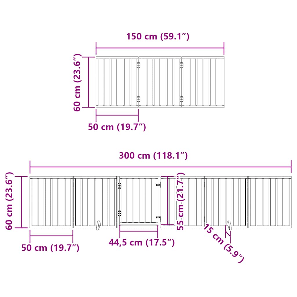 Vrata za pse s vratašcima 12 panela sklopiva 600 cm drvo topole