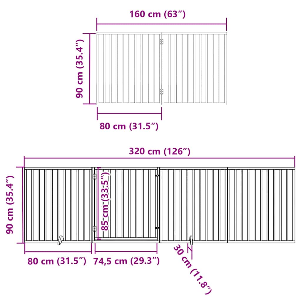 Vrata za pse s vratašcima 6 panela sklopiva 480 cm drvo topole