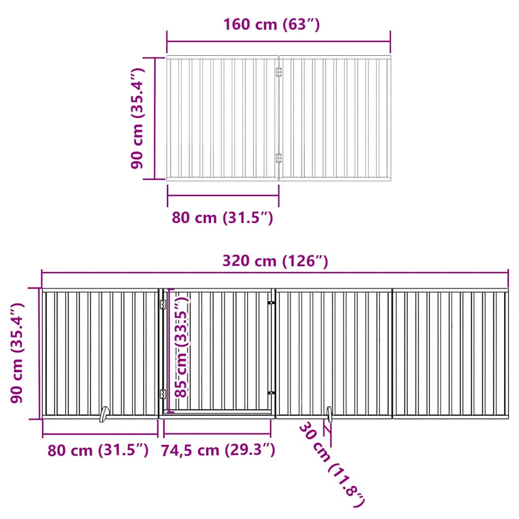 Vrata za pse s vratašcima 6 panela sklopiva 480 cm drvo topole
