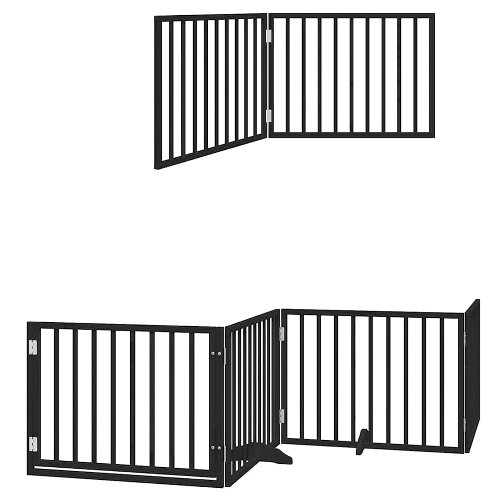 Vrata za pse s vratašcima 10 panela sklopiva 800 cm drvo topole Crna 80 x 60 x 2 cm