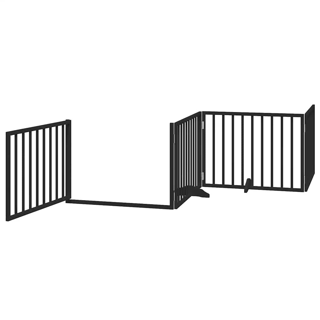 Vrata za pse s vratašcima 10 panela sklopiva 800 cm drvo topole Crna 80 x 60 x 2 cm
