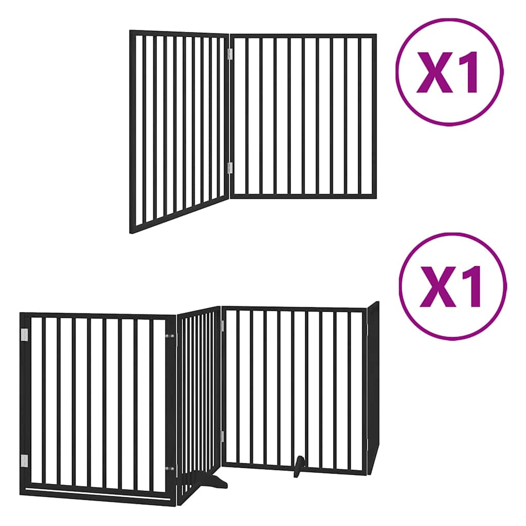 Vrata za pse s vratašcima 6 panela sklopiva 480 cm drvo topole Crna 80 x 90 x 2 cm