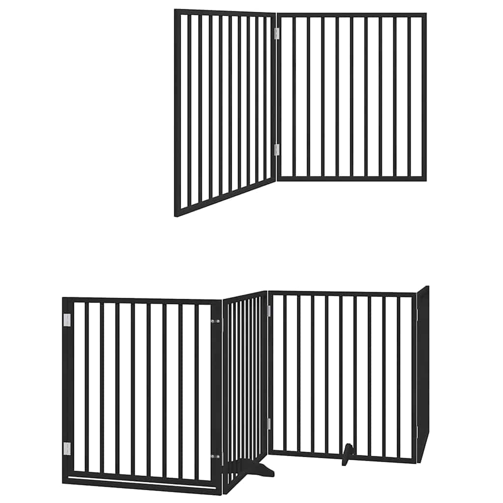 Vrata za pse s vratašcima 6 panela sklopiva 480 cm drvo topole Crna 80 x 90 x 2 cm